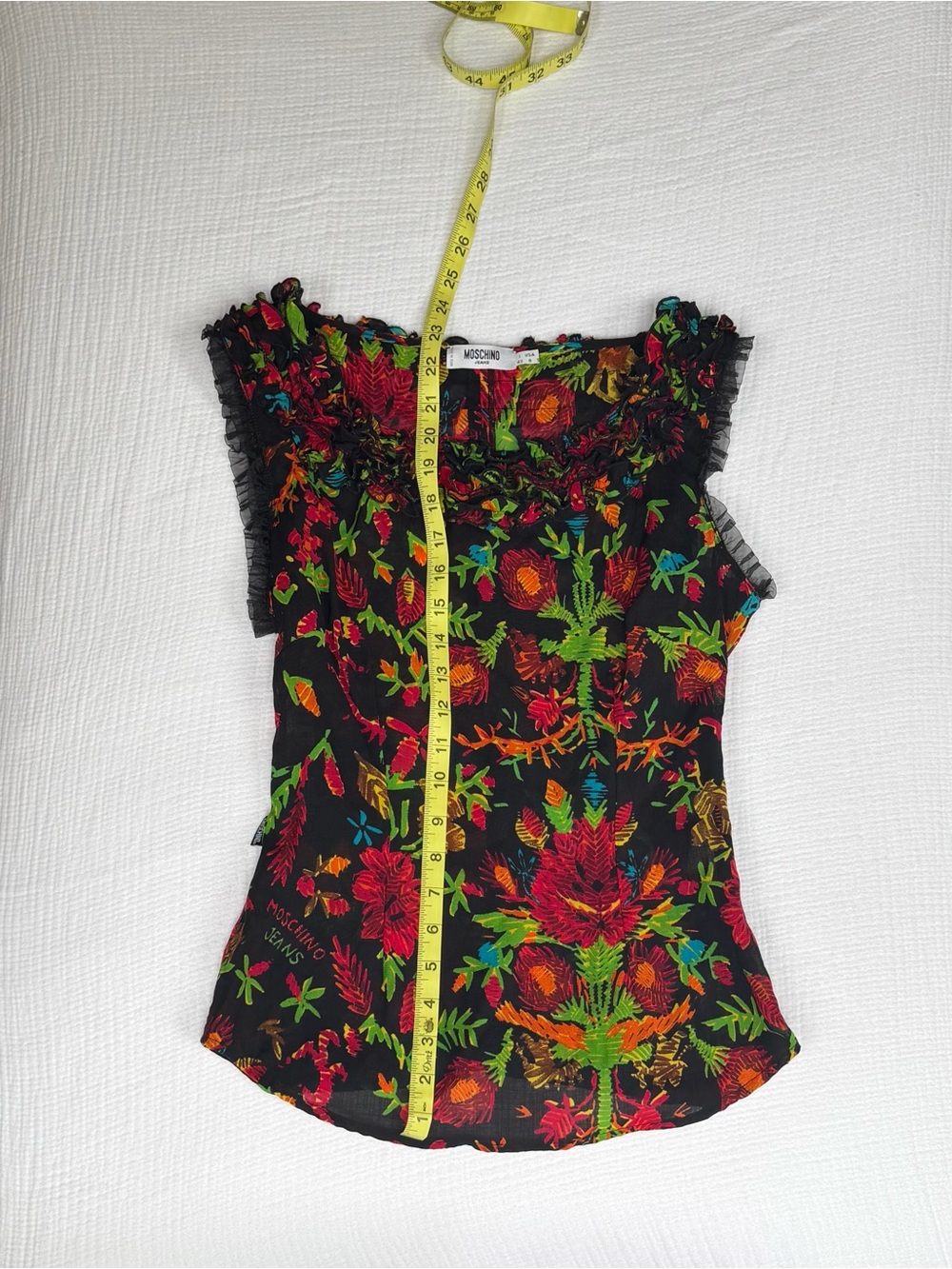 Rare Vintage Moschino Jeans Ruffle Short Sleeve Wool Floral Boatneck Blouse - Picture 3 of 7